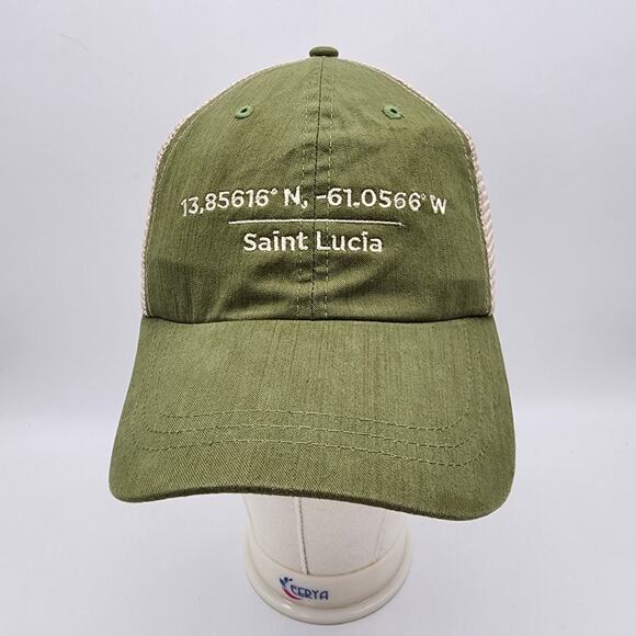 St. Lucia Coordinates West Indies Cap Hap Trucker Mesh Snapback Green Tan OS - Picture 1 of 7